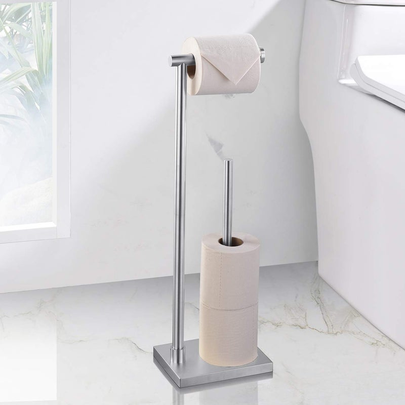Miyili Freestanding Toilet Paper Holder & Freestanding Tissue Roll Holder for Bathroom SUS 304 Stainless Steel - Heavy Base, Matte Black - Image 1